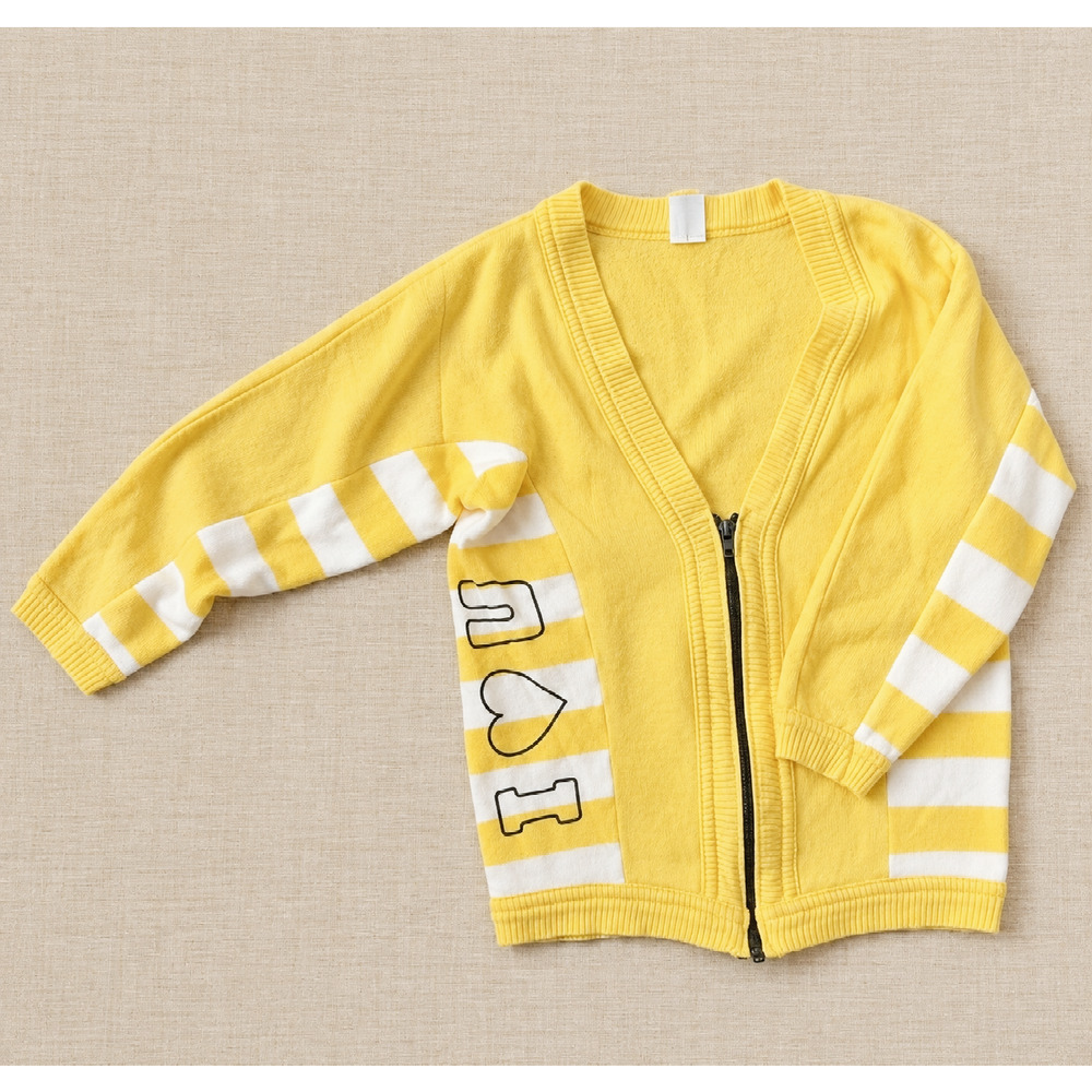 Vintage Carter’s Kids Yellow & White Striped I 🖤 U Zip Cardigan | Size 4T
